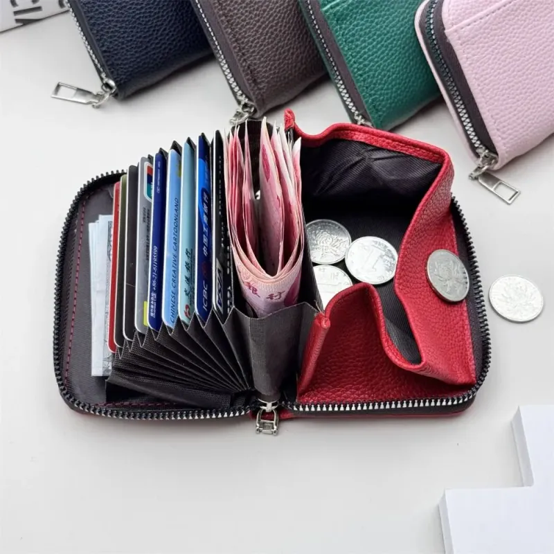 Praktische Damen-Geldbörse aus PU-Leder mit mehreren Kartenfächern, einfarbig, Diebstahlsicherung, Reißverschluss und Münzfach_voghion.com