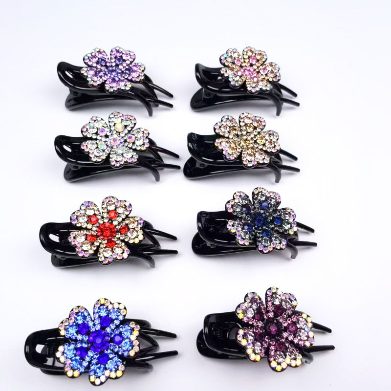 Minimalistische Haarklammer im koreanischen Stil mit Strasssteinen, 3-Zahn-Blumen-Entenschnabel-Clip, elegante Hochsteckfrisur-Haarnadel für vielseitiges Styling_voghion.com