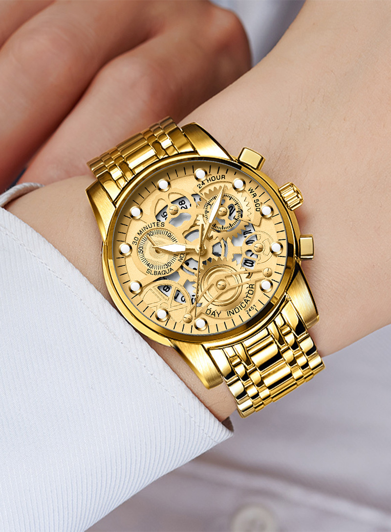 Quartz Movement Hollow Waterproof Watch Men's Fashion Calendar Watch Men_voghion.com