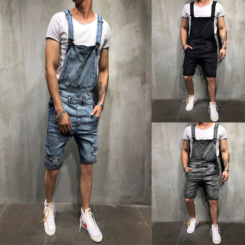 Short en jean déchiré à lacets pour hommes_voghion.com