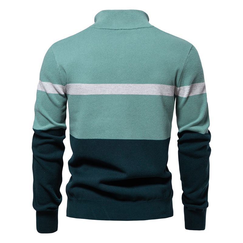 Stand-up Collar Men's Sweater Half Zipper Color Matching Knitted Sweater Quality Men's Clothing_voghion.com