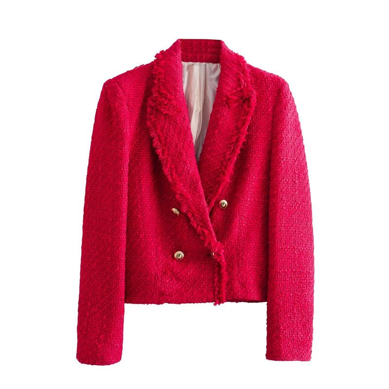 Women's clothing 2023 autumn new item texture double breasted temperament suit jacket long sleeved_voghion.com