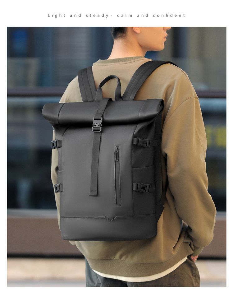Zaino arrotolabile di tendenza alla moda, zaino da viaggio di grande capacità da uomo, borsa per computer, borsa da scuola per studenti universitari da uomo_voghion.com
