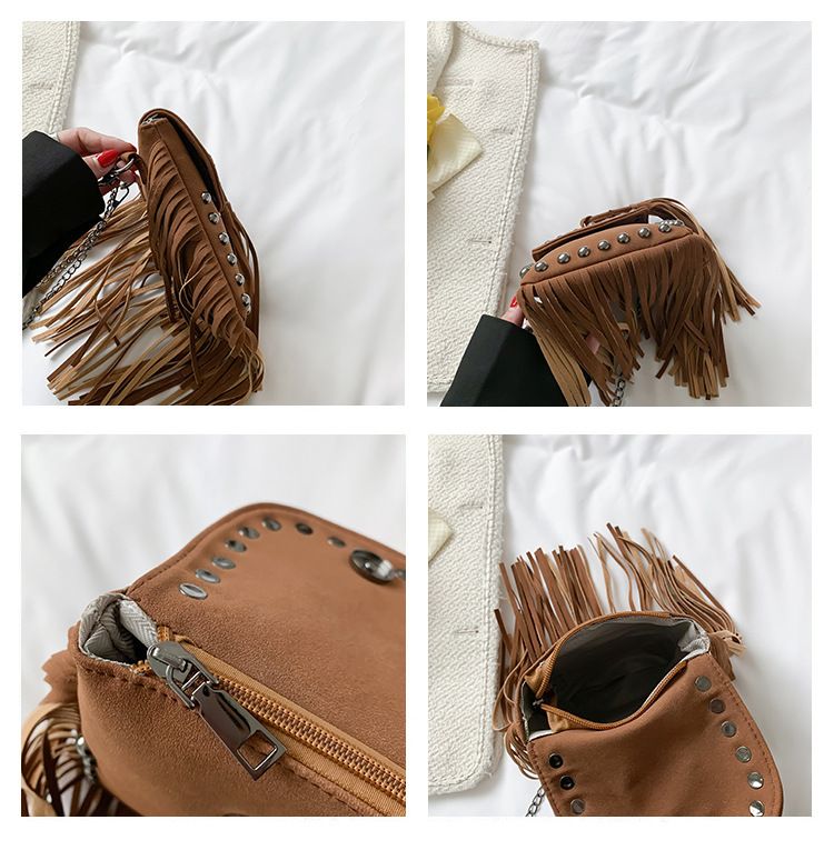 Women's Crossbody Vintage Tassel Shoulder Bag For Women Leather Punk Rivet Zipper Wallet Travel_voghion.com