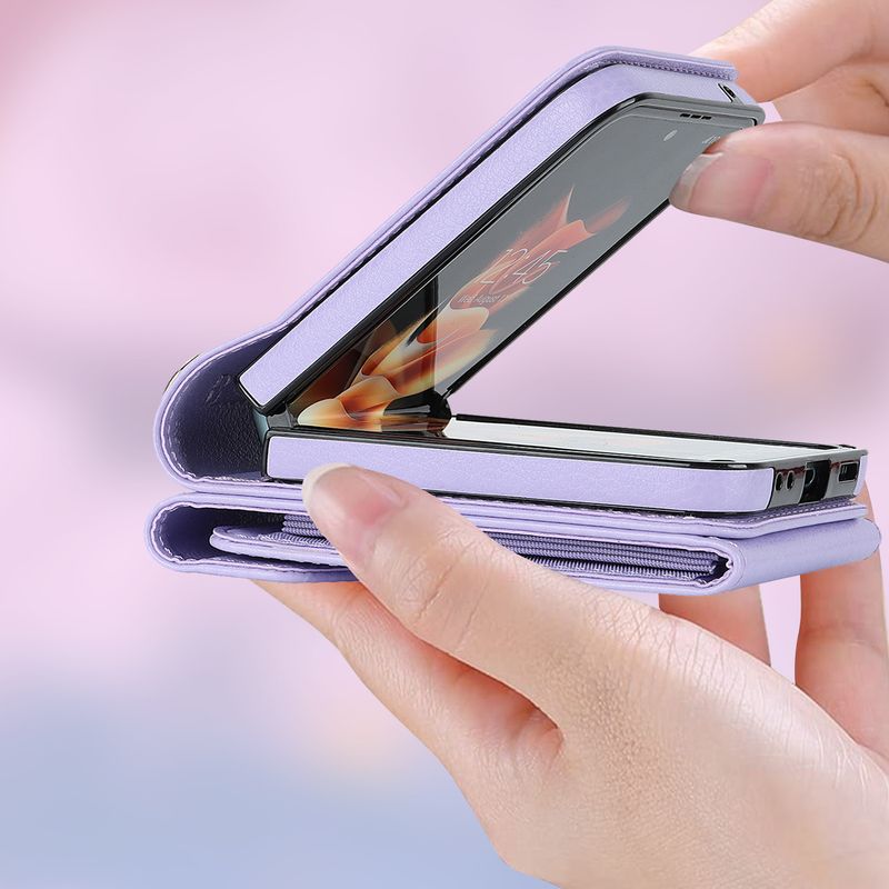 Z Flip6 foldable crossbody phone case with card slot for Flip4 creative multifunctional phone case_voghion.com