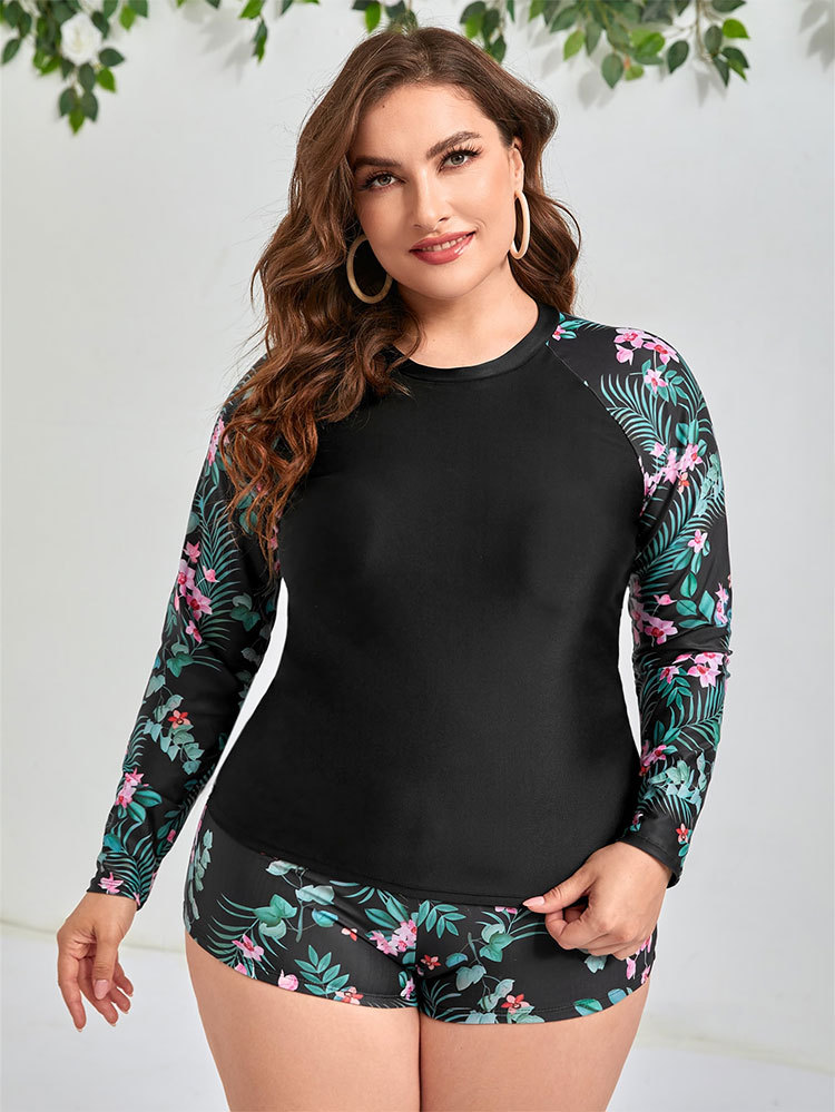 Printed Large Size Swimsuit Women's Two-piece Set Boxer Sports Beach Foreign Trade Split Swimsuit Wholesale_voghion.com