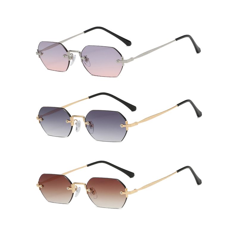 Women's retro summer polygon gradient sunglasses men's personality small frame frameless rectangular glasses_voghion.com