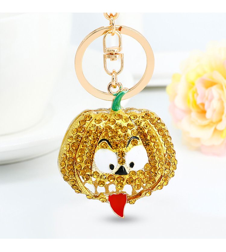 Halloween Creative Pumpkin With Rhinestones, Smiling Face Bag Pendant, Car Keychain Accessories_voghion.com