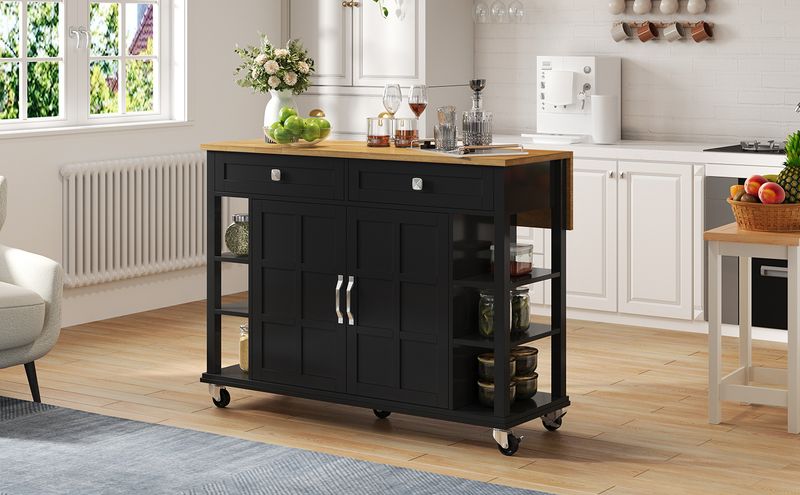 Küchenwagen Mit Klappbarer Platte, 120×65 Cm, 2 Schubladen, Rollen Für Küche & Wohnzimmer_voghion.com