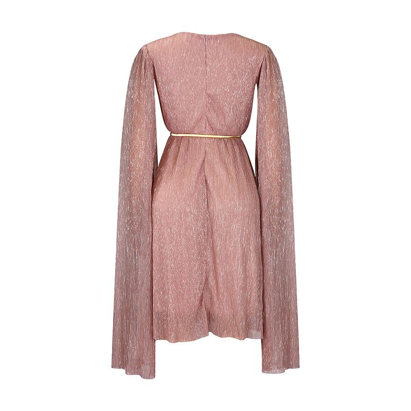 Damenbekleidung Neue V-Ausschnitt Temperament Langarm Cape Taille Kleid Rock_voghion.com