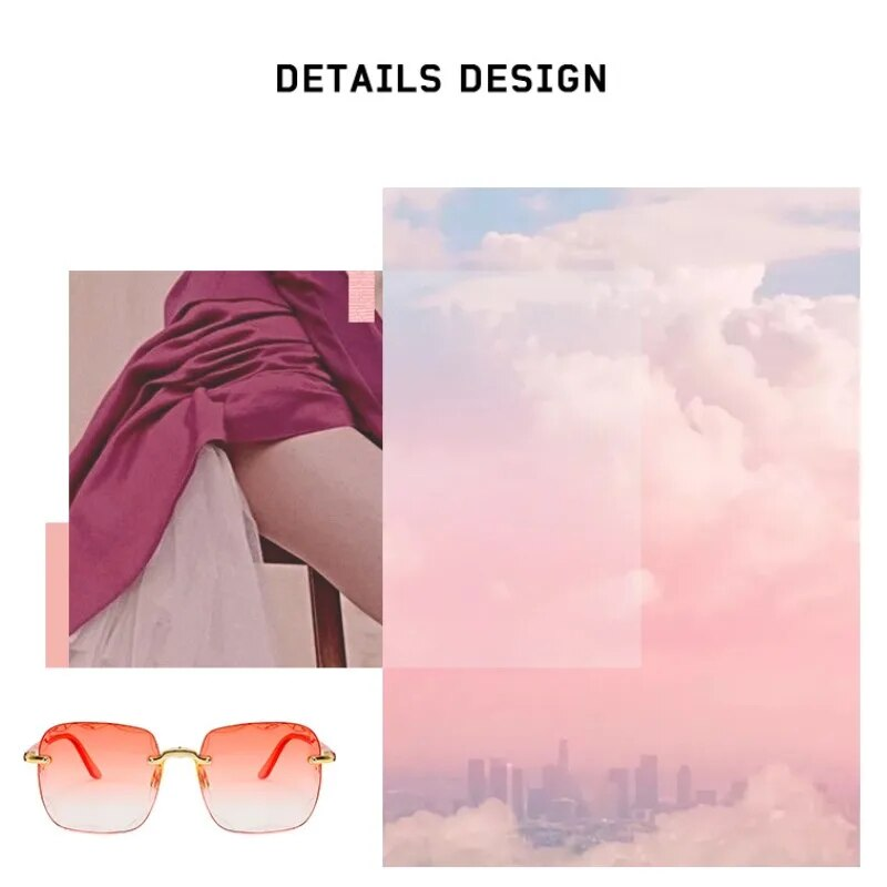 Neuheiten 2024 Neue randlose Damen-Sonnenbrille, modische Verlaufsgläser, Sonnenbrille für Damen, Vintage-Legierung, Beine, klassische Designer-Sonnenbrille_voghion.com