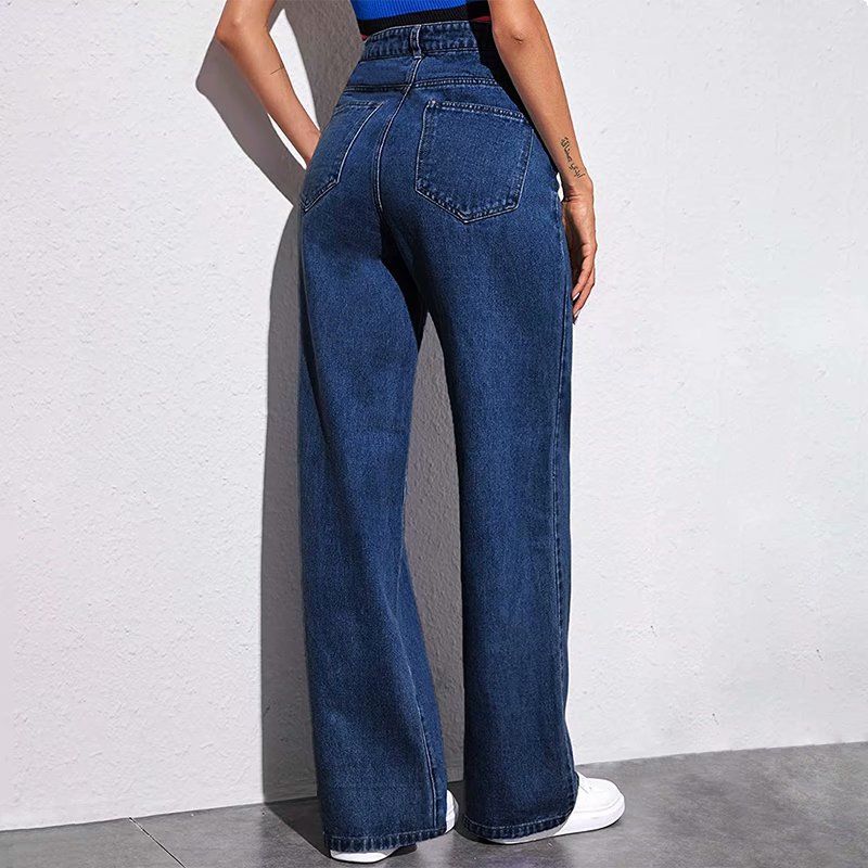 Abbigliamento da donna Jeans a gamba larga a vita alta per l'estate Slim Lunghezza pavimento Dritto Versatile Stile retrò Drappeggiato_voghion.com