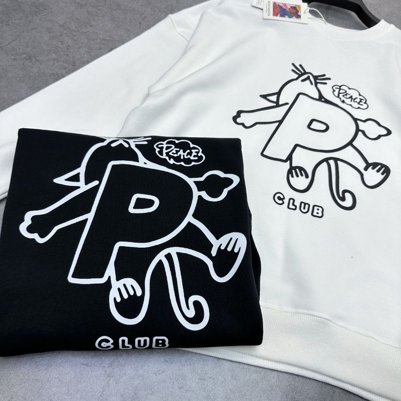 Abbigliamento maschile Felpa primaverile e autunnale Pullover in spugna Coppia Semplice Cartone animato Spalla cadente Felpa da uomo in bianco e nero_voghion.com