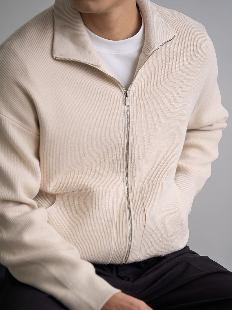 Lässiger Herren-Strickcardigan mit Reißverschluss – Leichter Pullover mit lockerer Passform für Frühling und Herbst_voghion.com