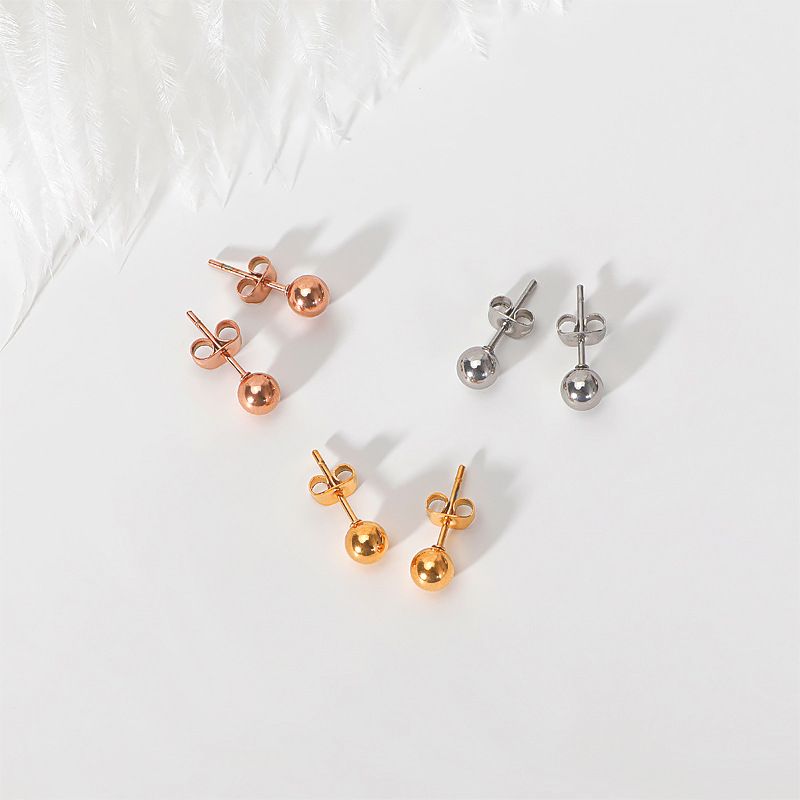 Live Streaming Elegant Mini Rose Plated Smooth Bead For Women Titanium Steel Small Gold Bean Earrings_voghion.com