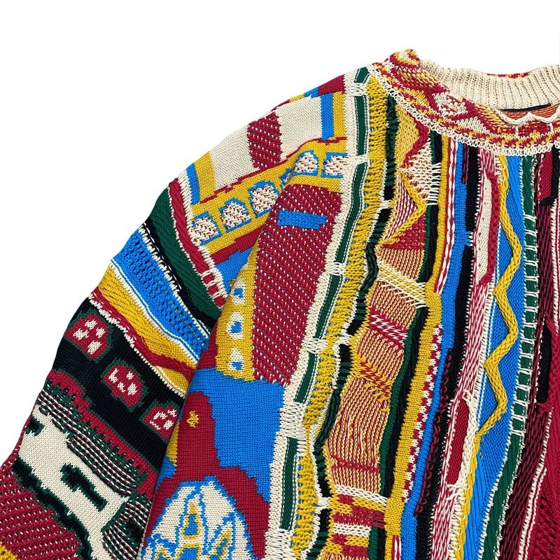 Maglione girocollo lavorato a maglia in stile etnico a contrasto vintage, con ritratto, in jacquard, taglia grande_voghion.com