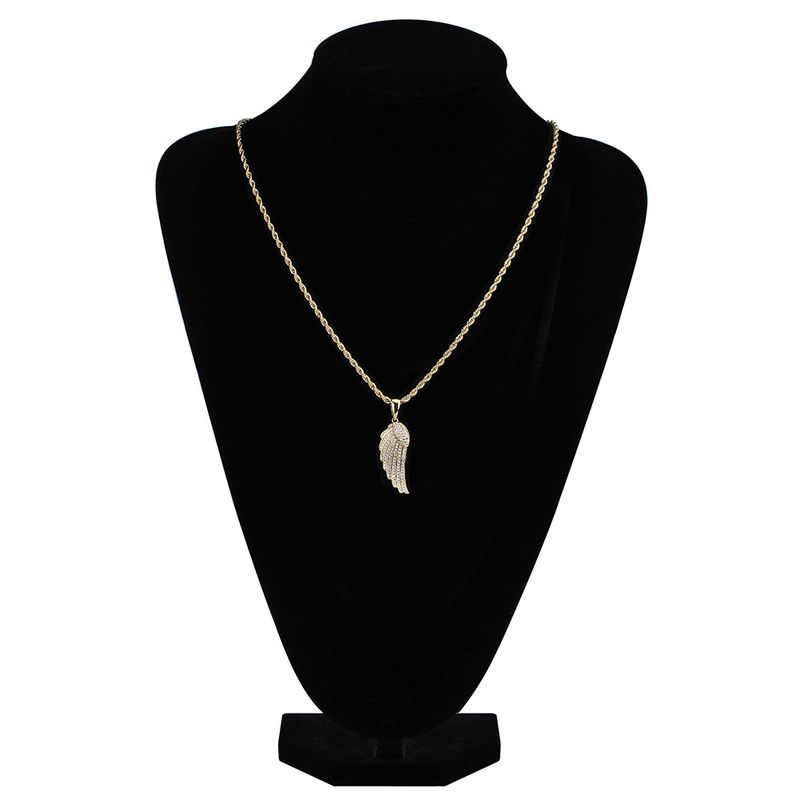 Men's Jewelry Hip Hop Feather Pendant Necklace With Micro-Pave Zirconia And Gold Plating, 24-Inch Twist Chain, Unisex Design_voghion.com