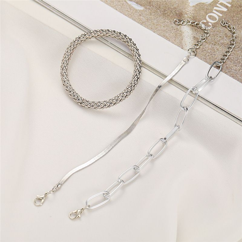 Bracciale multistrato in osso di serpente, creativo, set di 3 bracciali a catena in metallo per donna_voghion.com