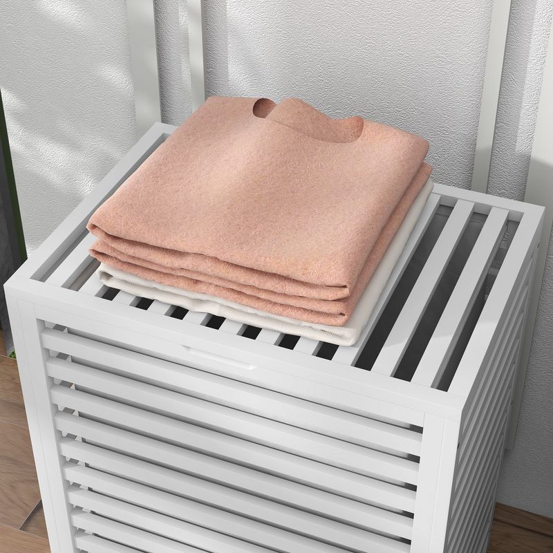 HOMCOM Bamboo Laundry Hamper with Lid, Laundry Basket with Removable Liner Bag, Dirty Clothes Hamper, 19.75 x 14.25 x 23.5 Inches, White_voghion.com
