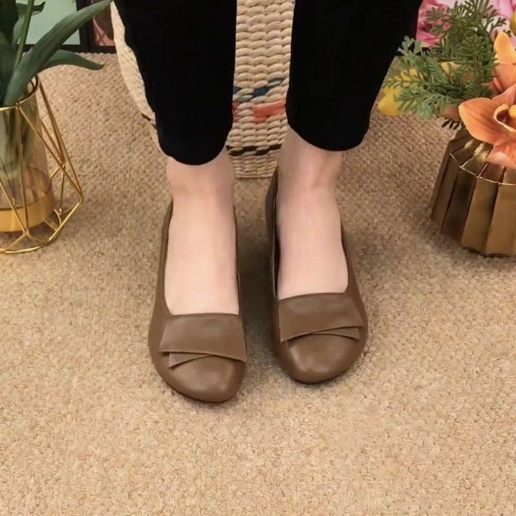 Chaussures simples peu profondes pour femmes, semelles souples, cuir souple, plates, antidérapantes, petites chaussures en cuir à tête ronde_voghion.com