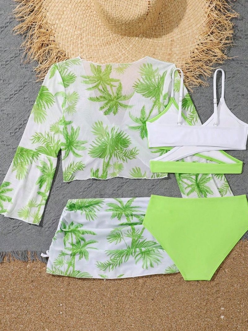 Maillot de bain bikini taille haute 4 pièces New Style pour grands enfants_voghion.com