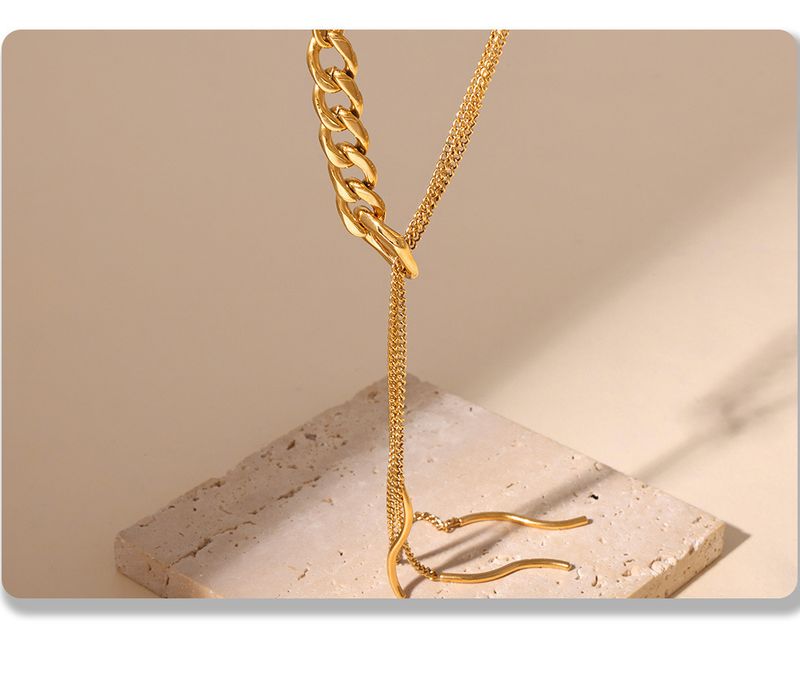 Fangtang NK Multi-layer Tassel Curved Strip Layered Sweater Chain Long Necklace Stainless Steel Trend_voghion.com