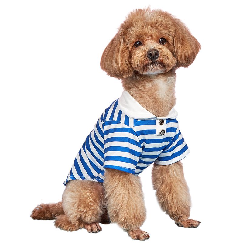 Guangying Sudadera para Perro Cuello De Solapa Elástico Adorable Mascota Perro Gato Jersey A Rayas Azul Marino Top Suministros para Mascotas_voghion.com