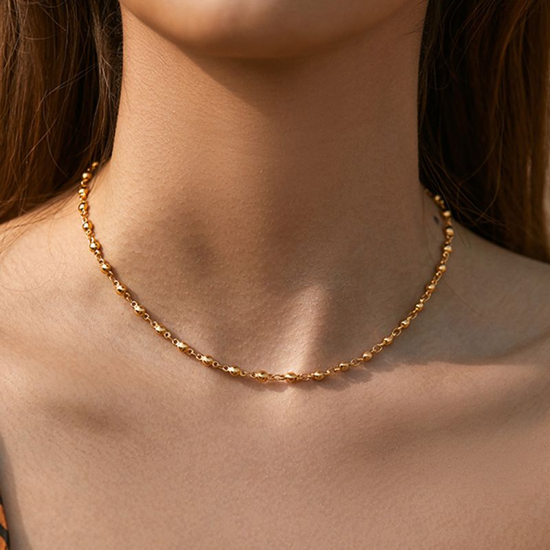 Collana con catena in vero oro placcato in rame, stile minimalista INS, versatile, con catena a forma di O, con trama a cerchio in metallo_voghion.com