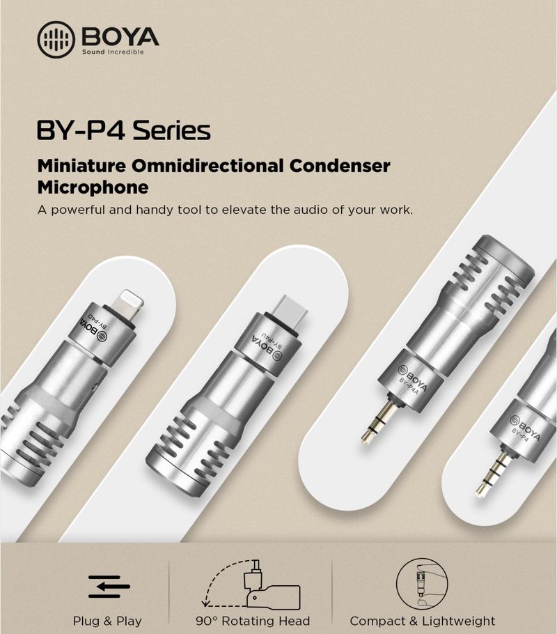 BOYA BY-P4 Condenser Wireless Microphone Plug and Play Mic For iphone Type-c Smartphone Camera Youtube Live Streaming_voghion.com