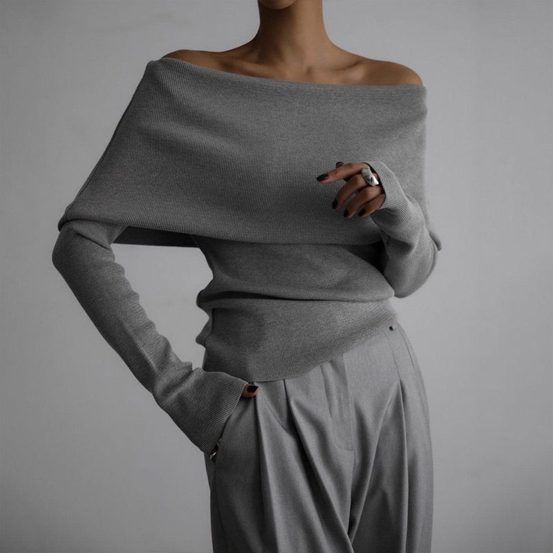 Maglione da donna autunno inverno 2025, maglia a maniche lunghe, base in maglia, top sexy aderente con spalle scoperte_voghion.com