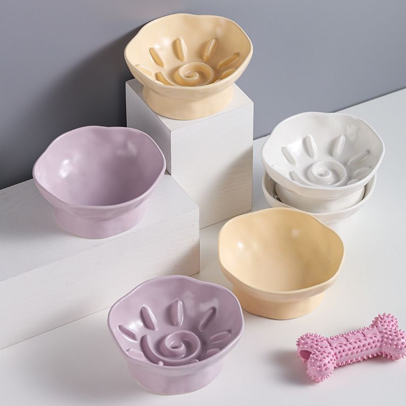 Ceramic Pet Slanted Slow Feeder Plate Elevated Spine Protection Cat Food Bowl_voghion.com