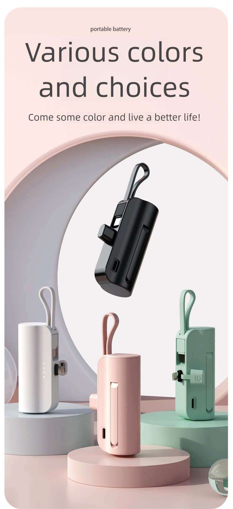 Mini 5000mAh Tasche Kapsel Bank Mit Gebaut-in Kabel Tragbare Geschenk Mobile Power KC Zertifizierung_voghion.com