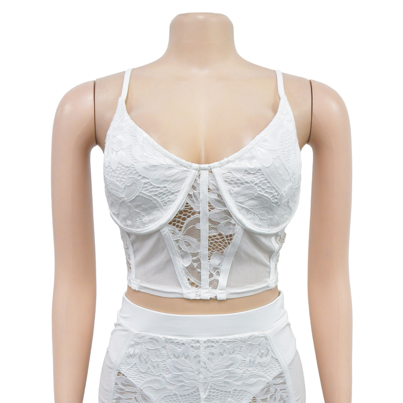 Damenbekleidung, modisches zweiteiliges Set für Damen, einfarbig, sexy Spitze, ärmellose Shorts_voghion.com