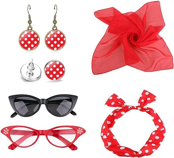 Halloween Party Cosplay Retro 1950s Dress Up Polka Dot Earrings Earrings Headband Set_voghion.com