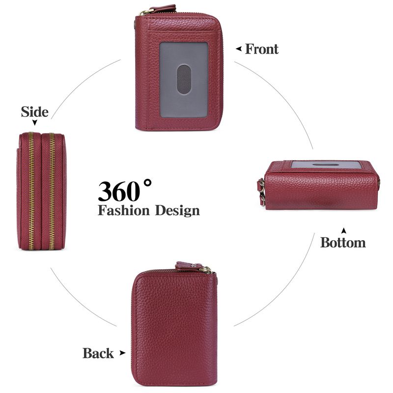 First Layer Cowhide Double Layer Zipper Organ Card Holder Women's rfid Anti-Magnetic Leather Key Case Card Holder ID Card Holder_voghion.com