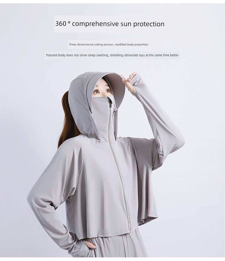 Γυναικείο μπλουζάκι προστασίας από την υπεριώδη ακτινοβολία UV για το καλοκαίρι του 2022, λεπτό, αναπνεύσιμο, μεταξωτό, αντιηλιακό, UPF50+_voghion.com