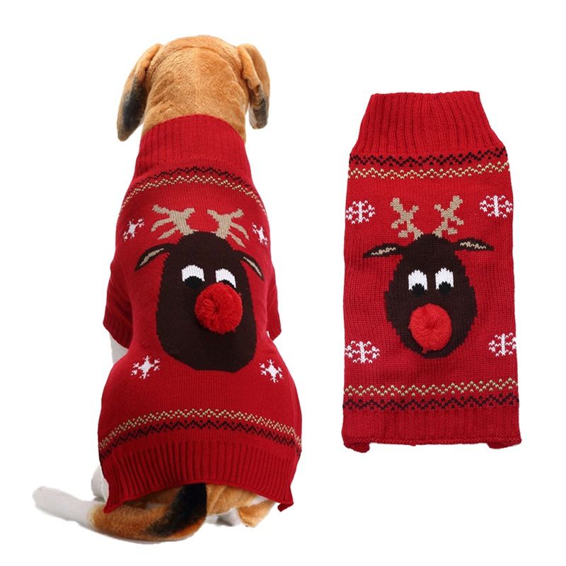 Christmas pet Clothing Red Nose Deer pet sweater Poodle Teddy Small medium large dog sweater_voghion.com
