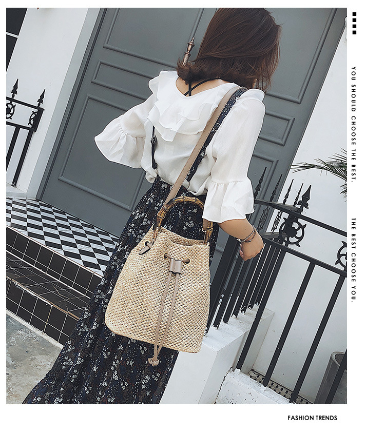 Fashionable Woven Bag Korean High-end and Versatile Bucket Bag Spring and Summer 2024 New Fabric Bag Crossbody Bag Women's Handbag_voghion.com