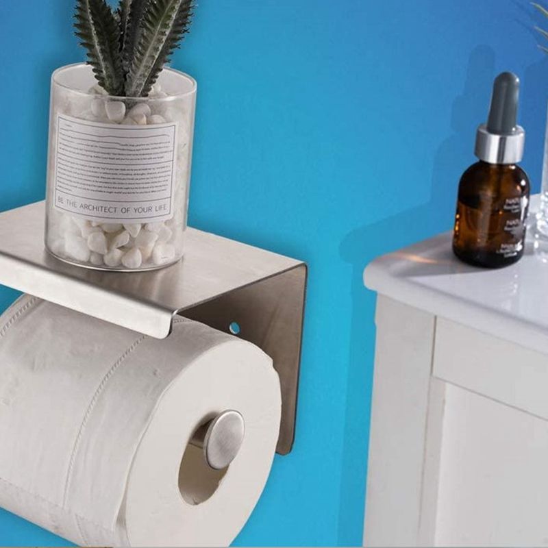 Portarrollos de papel higiénico autoadhesivos o perforables para pared Portarrollos de papel higiénico Almacenamiento de papel con estante para guardar teléfonos móviles_voghion.com