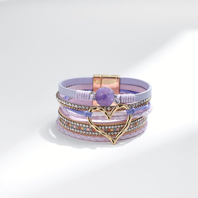 Set di bracciali a strati bohémien - Bracciale rigido regolabile a cuore aperto e catena con perline_voghion.com