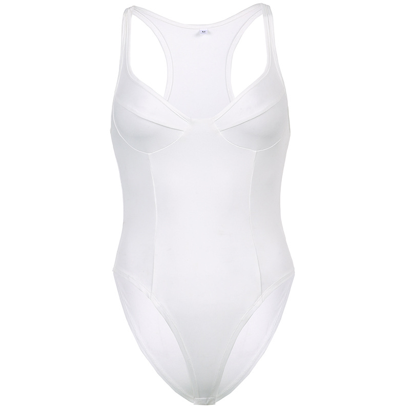 Wind 2025 Summer New Solid Color Basic Chest Show V-neck Jumpsuit Women's Sleeveless T-shirt Bottom Top_voghion.com