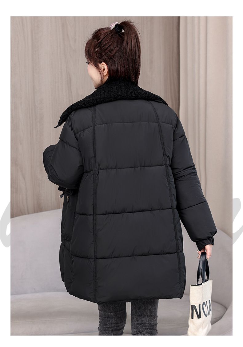 Grenzüberschreitender Kragen, neuer Winter 2024, dicke Daunenjacke für Damen, mittellang bis lang, koreanische Version, lockerer Baumwolljackenmantel_voghion.com