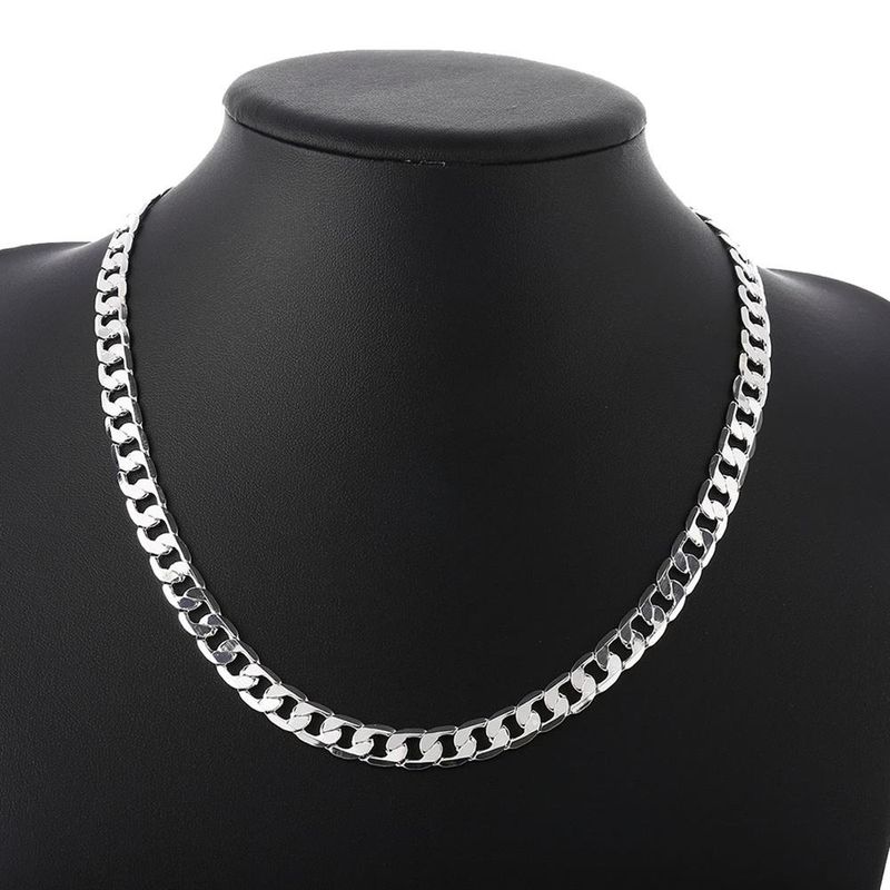 Fashion Fine Classic 8MM sideways gold Necklace charms Sterg sier for men woman Jewelry wedding party Holiday gifts_voghion.com