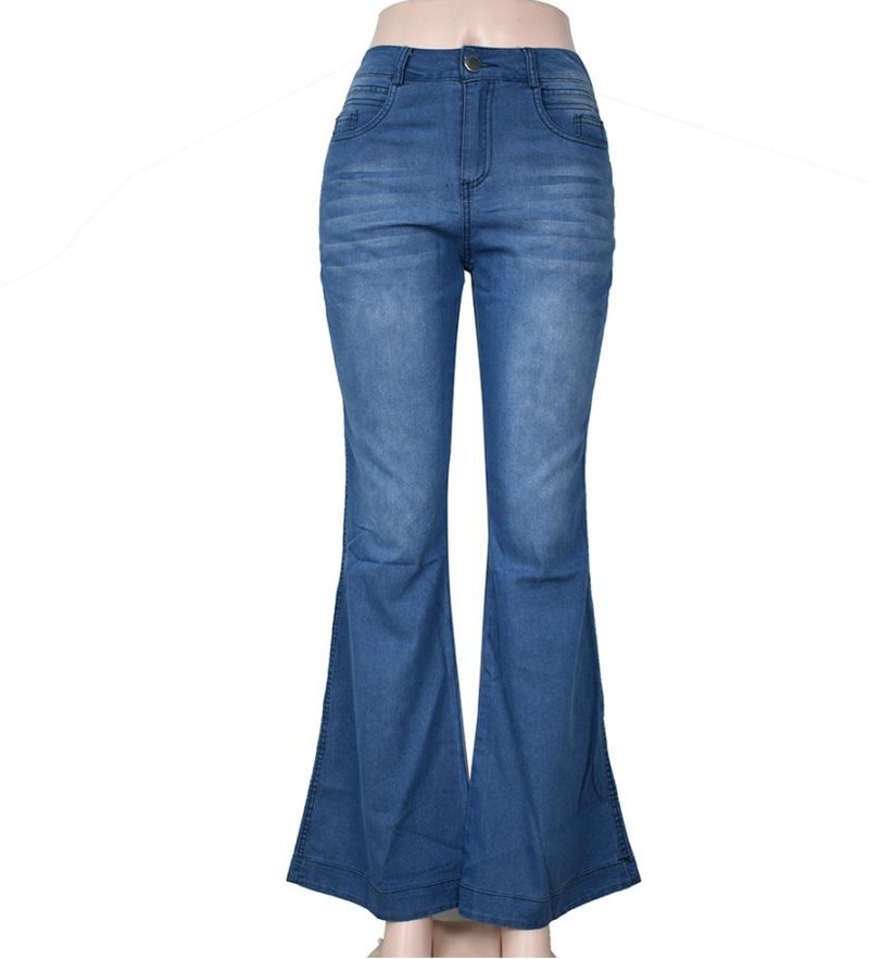 Dammekleedung Dënn Héich Taille liicht elastesch breet Been Jeans Fir Fraen_voghion.com