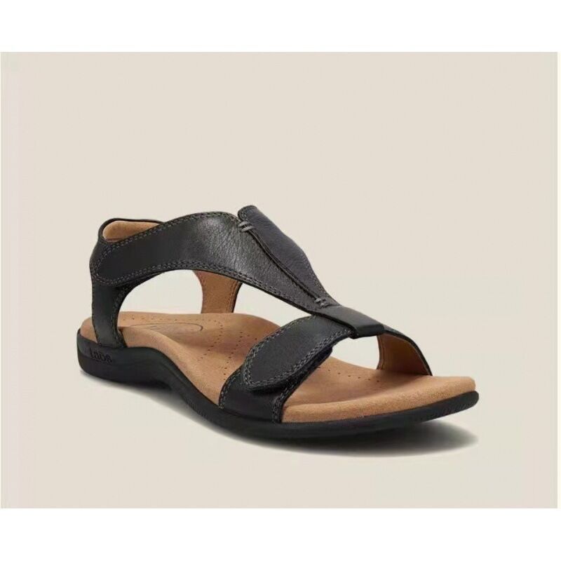 Women's Shoes Summer Flat Arch Massage Velcro One Word Casual Beach Sandals_voghion.com