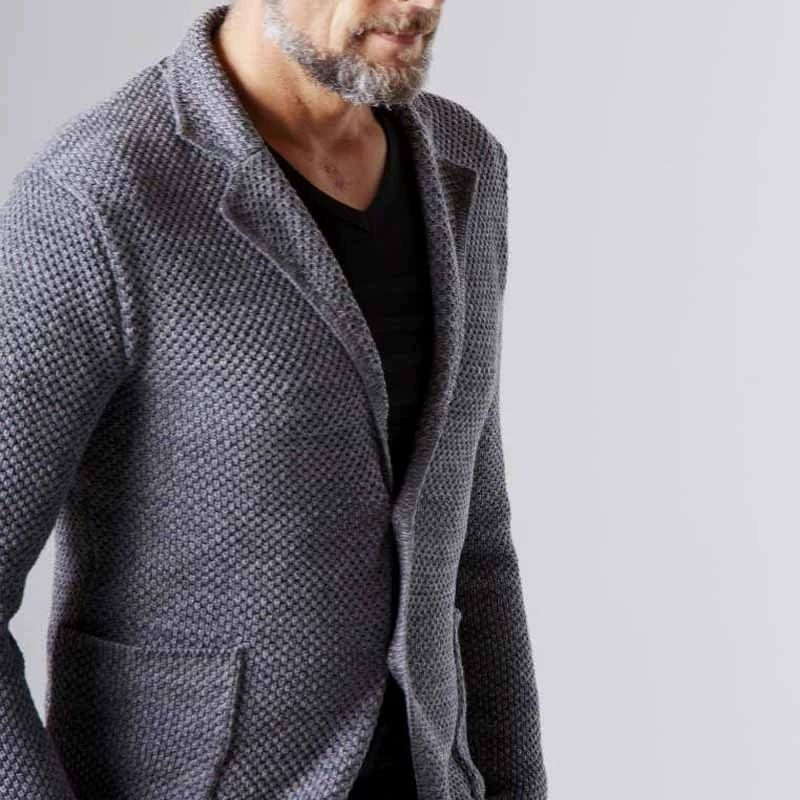 Men's Notch Lapel Knit Blazer – Lightweight Modal Blend Cardigan For Smart Casual & Office Wear_voghion.com
