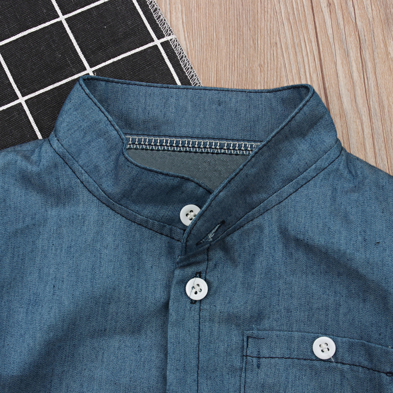 Chemise d'été bleue à manches courtes pour garçons, mère et enfant, haut + short blanc, tendance, deux ensembles d'ins_voghion.com