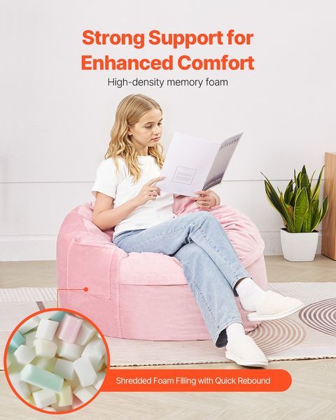 Bean Bag Chair, 3 Feet Round Bean Bag Chair With Removable And Washable Cover, 25D Memory Foam Filled With Soft And Smooth Dutch Velvet, Bean Bag F_voghion.com