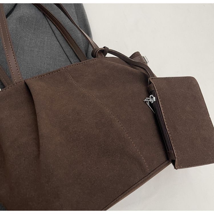 Korean niche tuet frosted suede leather large capacity tote popular hand-held shoulder bag, HOBO underarm women's bag_voghion.com