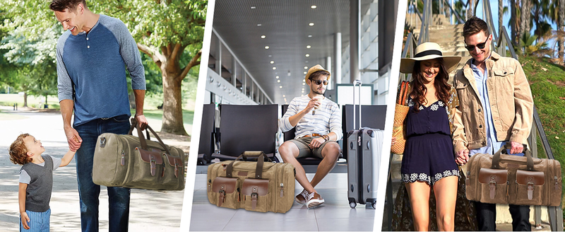 Wildload 50L travel expandable canvas leather luggage upgraded overnight weekend carry on bag, gray, classic_voghion.com